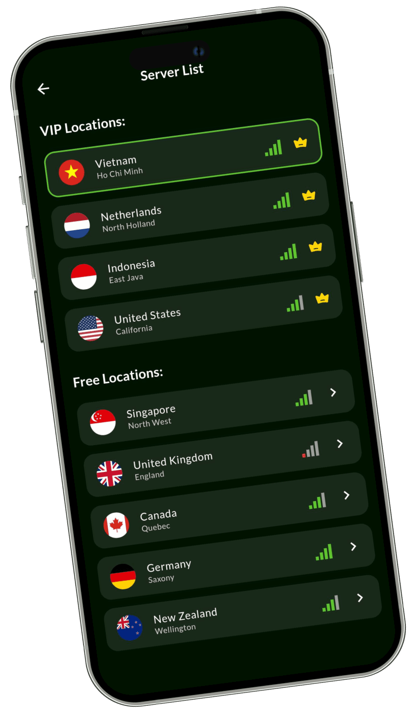 Oziny Mobile Application - Server List